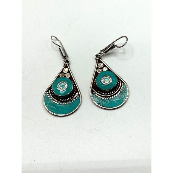 Turquoise & Coral Tibetan Silver Bracelet and Turquoise Earrings Set - Picture 6 of 6